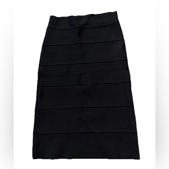 BCBGMAXAZRIA Black Bandage Pencil Skirt XS Bodycon Stretch High Waist Knit Midi - Picture 4 of 7